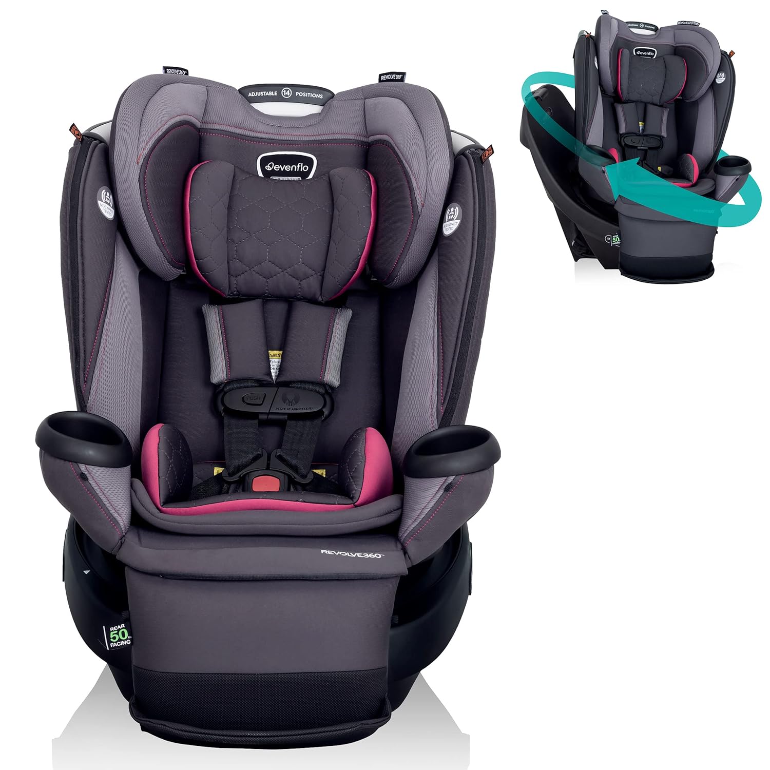 360 Extend Convertible Car Seat with 360 Degree Rotation, Extended Rear-Facing, Forward-Facing, Booster Mode, and Secure LATCH Install, Revere Gray