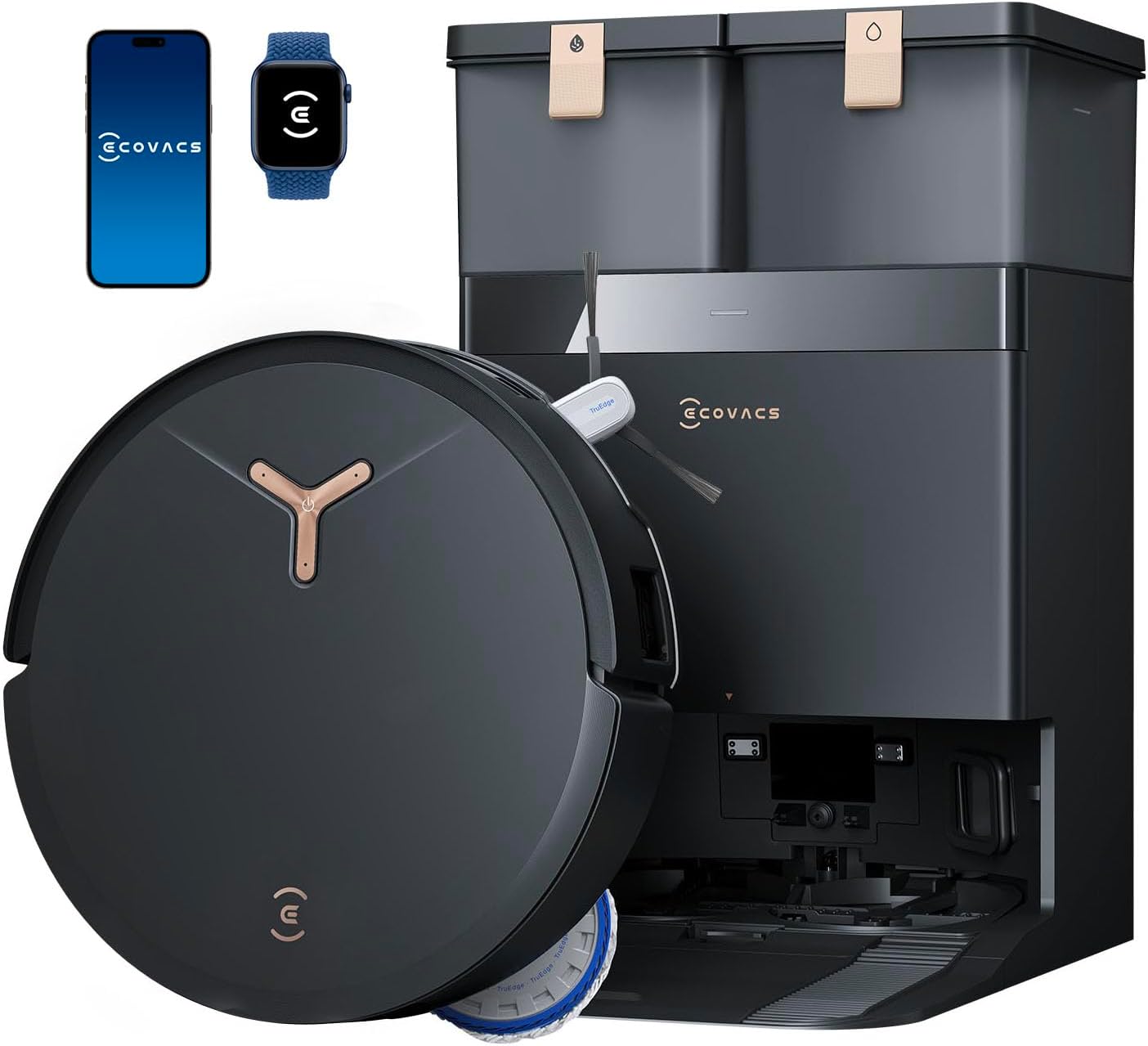 Robot Vacuum and Mop, 18,500Pa Suction, 18mm Auto-Lift, ZeroTangle &TruEdge 2.0, AIVI 3.0 Obstacle Avoidance, Auto Hot Water Mop Wash/Dry/Refill, Self-Emptying