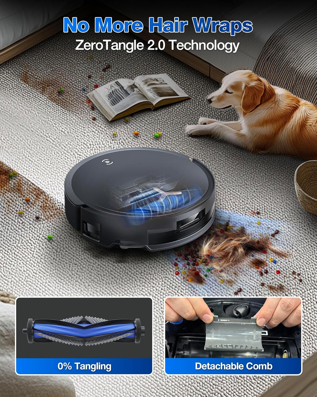 Robot Vacuum and Mop, 18,500Pa Suction, 18mm Auto-Lift, ZeroTangle &TruEdge 2.0, AIVI 3.0 Obstacle Avoidance, Auto Hot Water Mop Wash/Dry/Refill, Self-Emptying